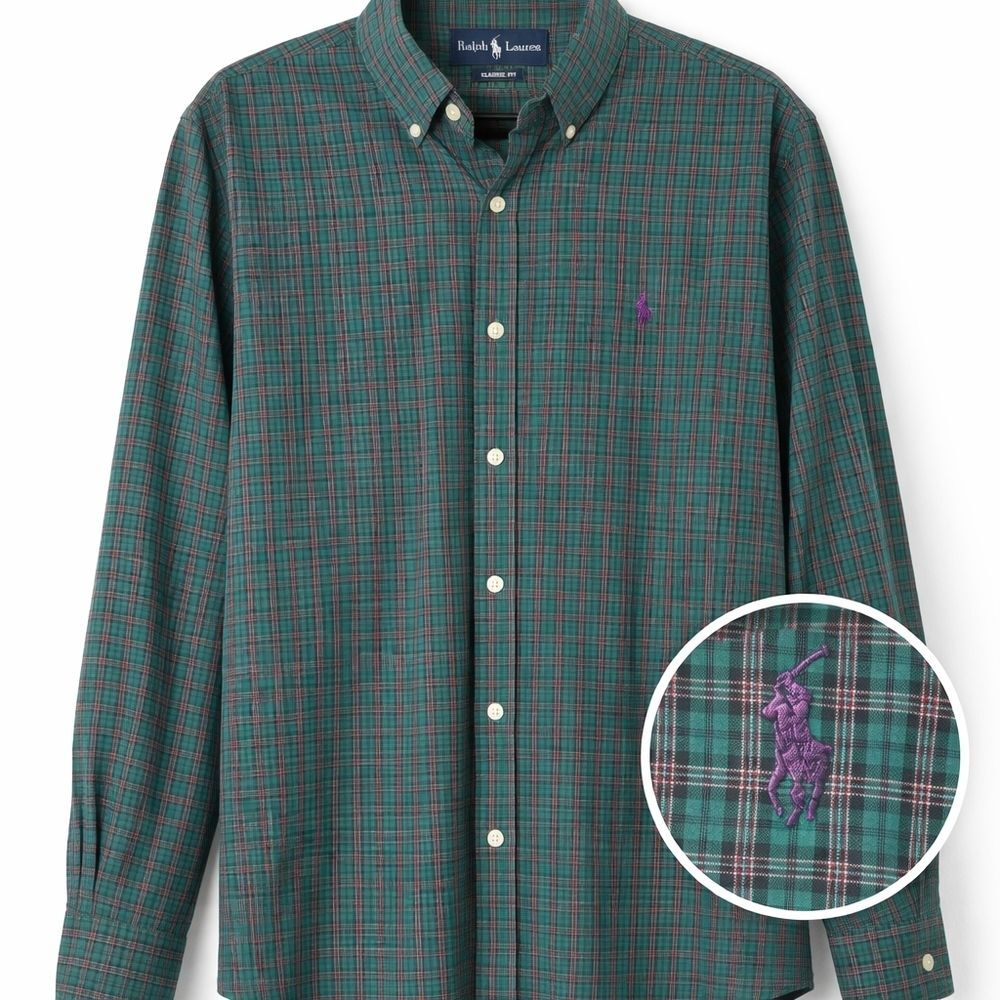 Vintage Ralph Lauren Green Tartan Plaid Shirt 15.5 M Purple Pony Heritage 90s RL